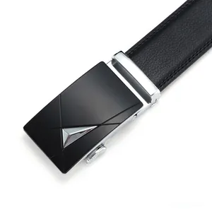Men's business casual automatic buckle leather belt with lychee texture and geometric buckle