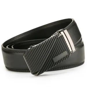 Ceinture business en cuir noir pour homme avec boucle automatique texturée grise