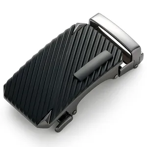 Boucle de ceinture automatique noire pour hommes avec rayures diagonales et design business