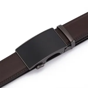 Men's 3.5cm dark brown genuine leather belt with matte black automatic buckle