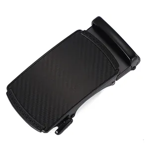 Men's automatic leather belt buckle with carbon fiber texture and Greek key pattern