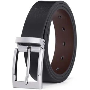 Cintura da Uomo in Crostato di Pelle Fronte-Retro Fibbia ad Ardiglione in Lega di Zinco Business Casual per Pantaloni