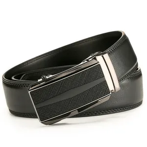 Men Genuine Leather Belt Automatic Buckle Black Cowhide Waist Strap For Business Casual Adjustable Length Fashion Jeans Accessories
