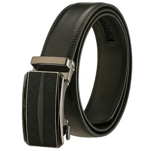 Premium black leather belt for men featuring an automatic buckle with gunmetal finish