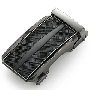 Men's premium leather belt with automatic gunmetal buckle and black cross pattern