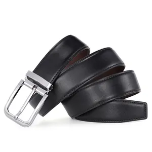 Cintura da uomo in pelle nera stile business con fibbia ad ardiglione lucida