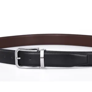 Cintura reversibile da uomo in pelle con fibbia ad ardiglione argento in nero e marrone