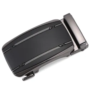 Men's automatic leather belt buckle featuring matte black and gunmetal finish