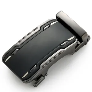 Zinc alloy automatic buckle for men belt with gunmetal finish and matte black inserts