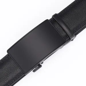 Classic men's genuine leather belt featuring a matte black automatic buckle and lychee texture