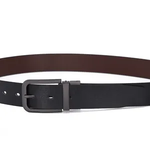 Men's reversible leather belt with black and brown sides and matte metal buckle