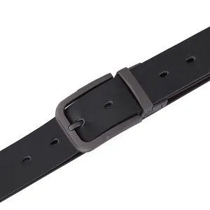 Men's leather belt with black lychee texture and rotatable gunmetal pin buckle