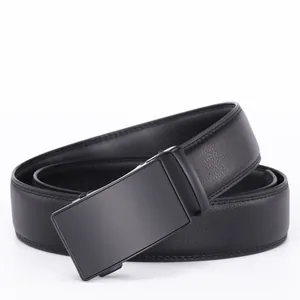 Classic black leather belt for men featuring a textured finish and matte auto-lock buckle