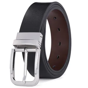 Men Reversible Split Cowhide Leather Belt Fashion Rotatable Zinc Alloy Pin Buckle Business Casual Waist Belt For Men