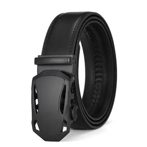 Men's black leather belt with matte supercar style automatic buckle and lychee texture