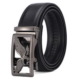 Cintura da Uomo in Pelle con Fibbia Automatica Aquila Vintage Alta Qualità Business Casual Vera Pelle di Vacchetta Regalo