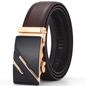 Men Business Casual Automatic Buckle Belt Split Cowhide Leather Pebbled Texture Fashion Dress Belt For Men Office Daily Wear
