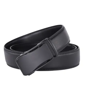 Men's business automatic buckle belt in black leather with classic lychee pattern