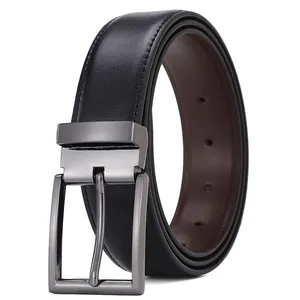 Men's Reversible Two-layer Cowhide Leather Belt With Zinc Alloy Pin Buckle Business Casual Double Sided Black Brown Waist Strap For Men