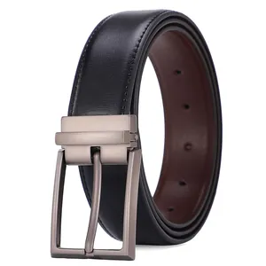 Cintura da uomo reversibile in pelle nera e marrone con fibbia ad ardiglione in metallo