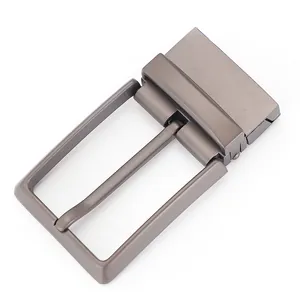 Classic men's belt buckle in matte gunmetal alloy with a sleek rectangular frame design