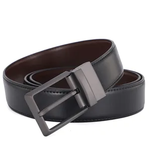 Cintura reversibile da uomo in pelle nera e marrone con fibbia ad ardiglione girevole