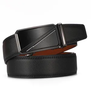 Men's Business Genuine Leather Automatic Buckle Belt Casual High Quality Split Cowhide Waistband For Men Black Blue Office Daily Dress Belt