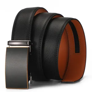 Ceinture Homme Business Décontractée en Cuir de Vachette Véritable Avec Boucle Automatique en Alliage de Zinc Taille Ajustée Texturée Accessoire de Mode pour Bureau