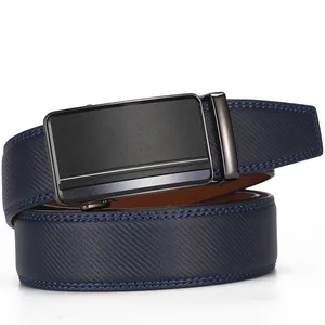 Navy blue leather belt for men with automatic buckle and carbon fiber texture