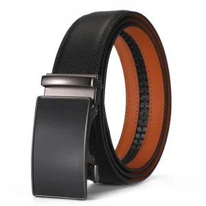 Men Genuine Cowhide Leather Belt Automatic Buckle Black Carbon Fiber Texture Business Fashion Waistband For Men
