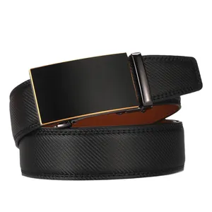 Ceinture noire en cuir pour homme avec boucle automatique et sangle à texture tressée