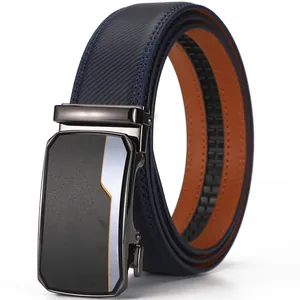 Ceinture en Cuir Véritable pour Hommes Chic Décontracté Boucle Automatique Alliage Noir Bleu Texture Ceinture de Pantalon