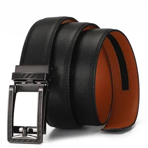 Herren Vintage Ledergürtel mit Automatikschließe und Carbonfaser-Textur für Männer