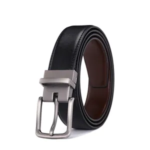 Men's Reversible Leather Belt Rotating Zinc Alloy Pin Buckle Business Casual Double Sided Black Brown Split Cowhide Belt