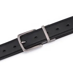 Men's 3.1cm black leather belt with a rotating gunmetal pin buckle for business casual