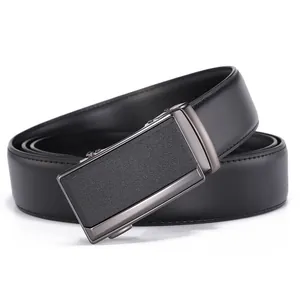 Classic black leather belt for men with high-quality alloy automatic buckle
