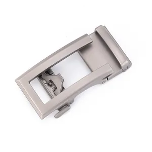 Men's automatic belt buckle in brushed gunmetal grey finish for leather belts