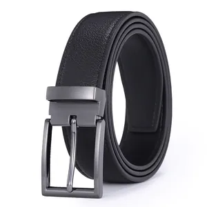Ceinture classique en cuir noir pour hommes avec boucle à ardillon gris anthracite