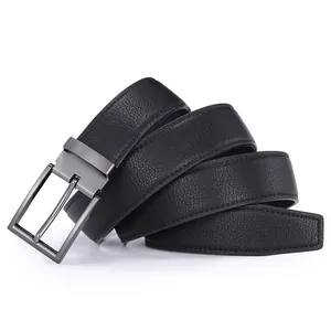 Ceinture pour Hommes en Cuir Véritable Boucle à Ardillon en Alliage de Zinc Noir Texture Litchi Business Décontracté pour Jeans Bijoux Homme