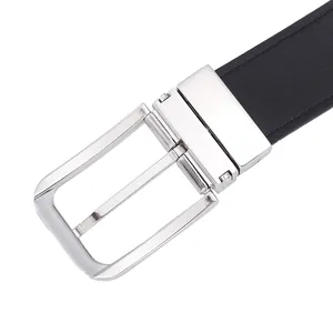 Ceinture en cuir véritable pour homme avec boucle argentée rotative pour jeans décontractés