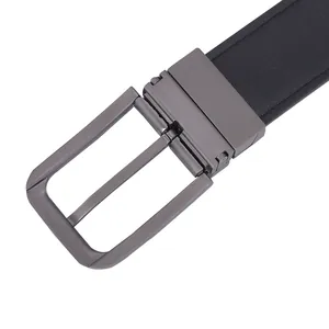 Ceinture homme en cuir noir avec boucle ardillon rectangulaire en métal gris