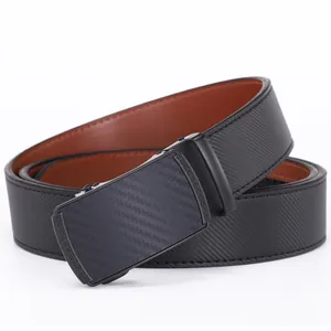 Mens 3.5cm automatic buckle leather belt in black with carbon fiber texture finish