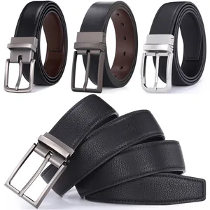 Cintura in Pelle Reversibile da Uomo Con Fibbia ad Ardiglione in Lega di Zinco Rotante Business Casual Motivo Litchi Cinturino in Vita per Regalo per Studenti Adolescenti