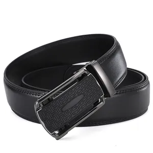 3.5cm wide men's black leather business belt with automatic buckle and lychee pattern