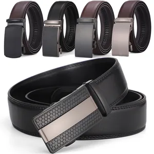 Cintura in Vera Pelle da Uomo Con Fibbia Automatica Secondo Strato in Pelle di Vacchetta Business Casual Regolabile per Uomo