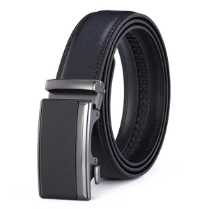 Ceinture en cuir noir pour homme avec boucle automatique et texture fine ajustable