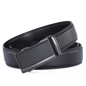 Ceinture homme en cuir noir haut de gamme avec boucle automatique en métal mat