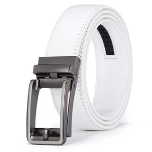 Men Automatic Buckle Leather Belt Business Casual Fashion Embossed Waistband Split Cowhide Belt With Alloy Buckle For Men Gift