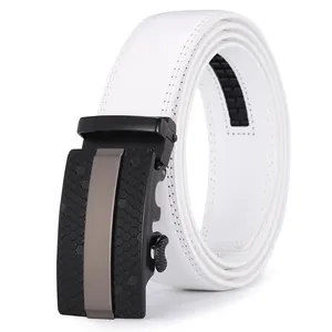 Ceinture en Cuir Véritable pour Hommes Boucle Automatique en Alliage Mode Business Décontracté Motif Nid d'Abeille