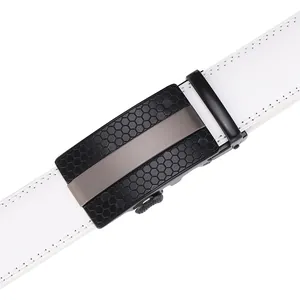 Ceinture en cuir blanc pour homme avec boucle automatique noire à motif nid d'abeille moderne